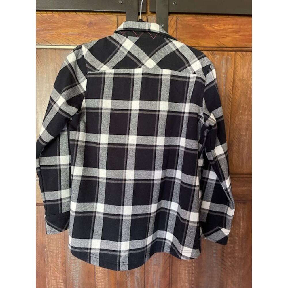 Orvis Size Medium Flannel Shirt Jacket Fleece Lined Black & White 100% Cotton - Picture 2 of 6